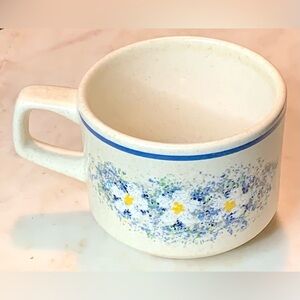 LENOX TEMPER-WARE DEWDROPS CUP MUG VINTAGE WHITE FLOWERS BLUE BAND 8-12 OUNCES